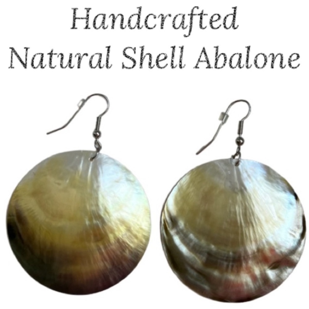 Natural Pearl Abalone Shell Large Circle Hoop Pearlescent Wire Pierced Earrings